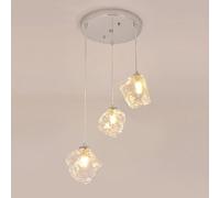 ZZLHY 3 Cluster Chrome Kitchen Island Linear Light with Clear Glass Blown Ice Cubes Round Chandelier for Dining Bedroom Living Room Stairwell