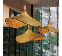 ZZLHY 3 Wicker Light Woven Hanging Large Linear Cluster Ceiling Lamp Rustic Basket Hat Rattan Chandelier for Dining Room Kitchen Island Stairway Restaurant Bar