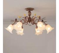 ZZLHY 6 Light Mid Century Milk Glass Ceiling Sputnik Chandelier Bird Flower Flush Mount American Rustic Farmhouse Lamp For Living Room Bedroom Kitchen Dining
