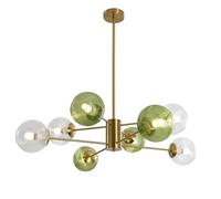ZZLHY 8-Light Green Bubble Glass Chandelier - Mid Century Brass Ceiling Fixture for Kitchen Island Elegant Gold Globe Contemporary Home Decor Stylish Flush Mount