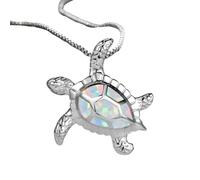 ZZLHY 925 Sterling Silver Exquisite Sea Turtle Necklace For Women, White Blue Purple Opal Turtle Charm Choker - Classic Hawaiian Turtle Necklace, Turtle Pendant, Sea Turtle Necklace For