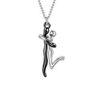 ZZLHY 925 Sterling Silver Hug Necklace For Women And Men, Hug Couple Necklace Classic Embrace Little People Charm Couple Pendant Necklace Punk Lovers' Hug, Hugs And Kisses Necklace