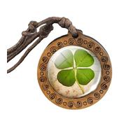 ZZLHY 925 Sterling Silver Patricks Day Necklaces For Women And Men, Classic Patrick Day Shamrock Four-leaf Wooden Necklace Glass, Patricks Day Beads Bulk, Green Bead Necklace