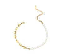 ZZLHY 925 Sterling Silver Vintage Natural Half Pearl Half Chain Necklace For Women Men, Classic Half Pearl Necklace Bracelet Sets - Freshwater Pearl Necklace, Half Pearl Half Chain Necklace