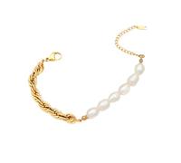 ZZLHY 925 Sterling Silver Vintage Natural Half Pearl Half Chain Necklace For Women Men, Classic Half Pearl Necklace Bracelet Sets - Freshwater Pearl Necklace, Half Pearl Half Chain Necklace