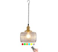 ZZLHY Battery Operated Outdoor Chandelier - Rechargeable RGB Pendant Light with Remote Control Portable Green Glass Lantern for Gazebo Porch Patio Yard & Indoor Decor