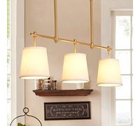 ZZLHY Brass LED Ceiling Pendant Lights Light,Height Adjustable Chandelier, Metal and Fabric Lampshade Hanging Fixture,Ceiling Light