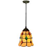 ZZLHY Ceiling Fixture, Lights, 6" Vintage Stained Crested Beads Pendant Light,Beige Yellow Glass Shade Hanging Lamp,Hanging Light For K,1pcs