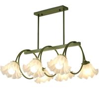 ZZLHY Cream Style Floral Kitchen Island Light French Rural Farmhouse White Glass Tulip Dining Room Hanging Lamp Mid Century Creativity Green Chandelier for Living Room/Green