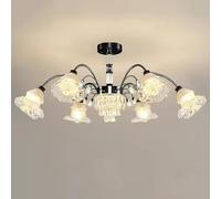 ZZLHY Crystal Chandelier Black Flush Mount Pendant Lighting Hand Blown Glass Milk Flower Mid Century Ceiling Light For Bedroom Living Room Foyer Kitchen Island Farmhouse