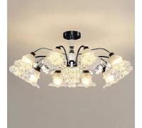 ZZLHY Crystal Flower Chandelier Sputnik Black Mid Century Semi Flush Mount Ceiling Light Gold Milk Glass Floral For Bedroom Living Room Dining Kitchen Island Farmhouse