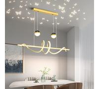 ZZLHY Dimmable Pendant Light with Remote Control Height Adjustable Acrylic Chandelier for Dining and Living Room Kitchen Island Ceiling Hanging Fixture in Gold Finish L100cm