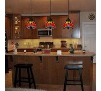 ZZLHY Dragonfly Pendant Hanging Lamp, Vintage Stained Glass Small Ceiling Light Fixtures, Retro s for Kitchen Island Sink Dining Living Room Hal,3pcs