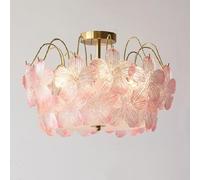 ZZLHY Glass Flower Ceiling Light for Girls Bedroom Nordic Kids Close to Fixtures Blue Pink Crystal Semi Flush Mount Drum Chandelier Bathroom Kitchen Dining Room Table