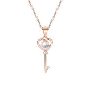 ZZLHY Key Necklace For Women, 925 Sterling Silver Heart Key Zircon Pendant Necklace, Key Necklaces For Women, Lock And Key Necklace, Skeleton Key Necklace, Heart Key Necklace