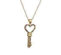 ZZLHY Key Necklace For Women, 925 Sterling Silver Heart Key Zircon Pendant Necklace, Key Necklaces For Women, Lock And Key Necklace, Skeleton Key Necklace, Heart Key Necklace