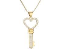 ZZLHY Key Necklace For Women, 925 Sterling Silver Heart Key Zircon Pendant Necklace, Key Necklaces For Women, Lock And Key Necklace, Skeleton Key Necklace, Heart Key Necklace