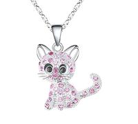 ZZLHY Kitty Necklace For Women And Girls, 925 Sterling Silver Pink Girl Cat Pendant Necklace Zircon Cartoon Animal Cute Opal Cat Pendant, Black Cat Necklace For Women, Cat Choker For Women