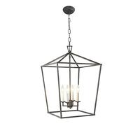 ZZLHY LED Pendant Lantern Light, Metal Cage Industrial Chandeliers Fixture Brushed Nickel Lights, For Farmhouse Kitchen Island Foyer Hall Hanging Lamps(4-Light) (Color : Black)
