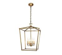 ZZLHY LED Pendant Lantern Light, Metal Cage Industrial Chandeliers Fixture Brushed Nickel Lights, For Farmhouse Kitchen Island Foyer Hall Hanging Lamps(4-Light) (Color : Gold)
