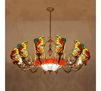 ZZLHY Light,Green Butterfly Style Chandeliers, Stained Glass Ceiling Light Fixtures for Living Bedroom Dining Room Kitchen, E27, Max40W,8 Lights a