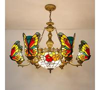 ZZLHY Light,Green Butterfly Style Chandeliers, Stained Glass Ceiling Light Fixtures for Living Bedroom Dining Room Kitchen, E27, Max40W,8 Lights a