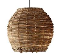 ZZLHY Mid Century Light Rustic Lighting Farmhouse Rattan Ceiling Hanging Lamp Basket Cage Vintage Wicker Chandelier for Kitchen Island Bedroom Dining Room Living Room/Diameter 35Cm