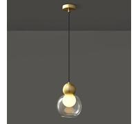 ZZLHY Mid Century Minimalist Copper Table Light Nordic Creativity Clear Glass Globe Hanging Lamp Single Head Chandelier Indoor Lighting for Bedroom Bedside Dining Room/D