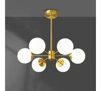 ZZLHY Modernd Mid Century Brushed Brass Sputnik Ceiling Milk Glass Hanging Light Fixtures Bedroom Chandelier for Dining Living Room Kitchen Island Bathroom/6 Lights