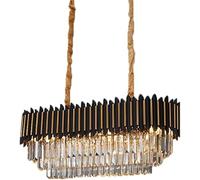 ZZLHY Nordic Crystal Chandelier - Adjustable Height Ceiling Light, 6 Heads, Golden Pendant Light with Black Accents, Ideal for Living Room, Kitchen Island, Bedroom, Foyer, Hallway(8 head long)