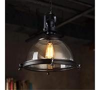 ZZLHY Retro Pendant Light Lamp Black Vintage Single Head Baking Paint Wrought Iron Transparent Glass Hanging Fixture Art Decor for Indoor Bedroom Dining Living Room