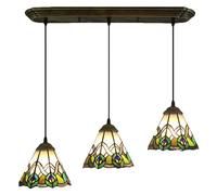 ZZLHY Style Three-Head Transverse Chandelier Stained Glass Shade Traditional Handmade Ceiling Liging Decor Room Terrace Family,Hanging Light