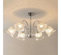 ZZLHY Tulip Flower Fixture Semi Flush Mount Chandelier Chrome Sputnik French Glass Floral Ceiling Light for Kitchen Living Room Bedroom Large Bathroom/6 Li