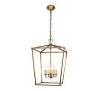 ZZLHY Vintage Pendant Lantern Light E27 Metal Cage Industrial Chandeliers, Brushed Nickel For Farmhouse Kitchen Island Foyer Hall Dining Room Hanging Lamp Fixture(4-Light) (Color : Gold)