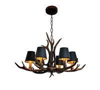 ZZLHY Vintage Resin Antler Chandelier with Black Fabric Lampshade 6 Lights Pendant Light Fixture for Bedroom Dining Table and Corridor