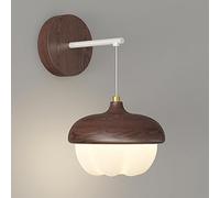 ZZLHY Wooden Wall Sconce Led Wall Light with Acrylic Lampshade, 12W Solid Wood Wall Lamp for Bedroom Bedside, Creative Pine Cone Wall Lighting Fixture, 3 Color Mode