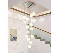 ZZLHY WQHPLMD 15 Balls Staircase Chandeliers High Ceilings Gold Long Pendant Light Frosted Milk Glass Bubble Chandelier Chrome Mid Century Hanging Lamp For Foyer Entryway Living Room Hallway