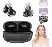 ZZLMDZ 2026 New Clip-On Open-Ear Headphones - Wireless Bluetooth Earbuds with Ai Noise Cancelling, Rhinestone Decor & Water Resistant, Lightweight, 144+ Languages, for Workouts & Commuting (Black)