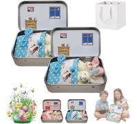 ZZLMDZ Little Pocket Bunny, Easter Basket Stuffer, DIY Pet Bunny Adoption, Easters Baskets Decorative Boxes, Easter Gifts for Kids, Personalised Mini Plush House with Greeting Card and Box (Blue*2)