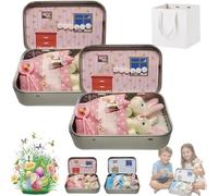 ZZLMDZ Little Pocket Bunny, Easter Basket Stuffer, DIY Pet Bunny Adoption, Easters Baskets Decorative Boxes, Easter Gifts for Kids, Personalised Mini Plush House with Greeting Card and Box (Pink*2)