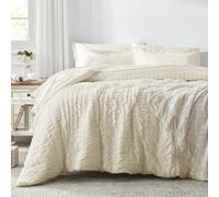 Zzlpp Queen Comforter Set 7 Pieces, Pale Yellow Seersucker Bed in a Bag with Comforter, 2 Pillow Shams, 2 Pillowcases, 1 Flat Sheet, 1 Fitted Sheet