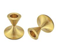 ZZLZX 2PCS Brass Colored Conical Short Candle Holder Metal Candle Decorative Ornament 2.48x2.56x0.86 inches for Weddings Christmas Birthday Parties Shelves Mantelpieces Tables Gold