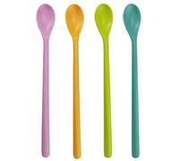 ZZLZX 4PCS 8.9 inches Long Handle Spoons - Pink, Yellow, Blue, Green - BPA Free Plastic - Long Handle Mixing Spoons for Ice Cream, Coffee, Tea & More