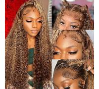 ZZMDS 30 Inch Deep Wave Lace Front Wig Human Hair Pre Plucked 4/27 Highlight Ombre Glueless Wig Water Wave Honey Blonde Lace Frontal Wig Human Hair