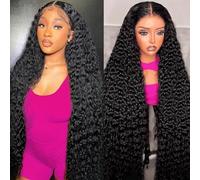 ZZMDS Human Hair Wig 26 Inch 13 x 6 Inch 200 Density HD Transparent Deep Curly Water Wave Lace Frontal Wig Pre Plucked with Baby Hair for Women