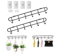zzmikiteck Utensil Hangers with 6 Hooks,Self-Adhesive Coat Hooks,Coat Racks for Wall,No Drilling Black Wall Hanger,Utensil Hooks for Kitchen, Bathroom, Bedroom,Entryway ，2-Pack Wall Hooks Rack