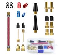 ZZMORNI Bicycle Valve Adapter Set with 2 Sets Aluminium Valve Caps, Full Valve Adapter, Air Pump Adapter, Ball Pin Adapter, Car Valve Adapter and French Valve Adapter