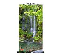 Zzooi Chinese Lucky Fengshui Painting Waterfall Golden Carps Wall Art Hanging Silk Painting Scroll,Feng Shui Decor