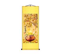 Zzooi Feng Shui Money Tree Wall Art - Coin Tree Treasure Bowl Picture Silk Scroll - Fortune Hanging Silk Poster for Wealth and Good Luck