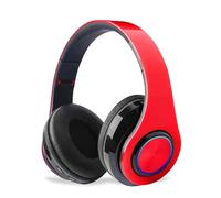 ZZOSRDR Bluetooth Headphones Over Ear, Foldable Lightweight Wireless Headset, Wireless Headphones with Built-in Mic, FM, SD/TF for Online Class, Office, PC, Phone (Red)